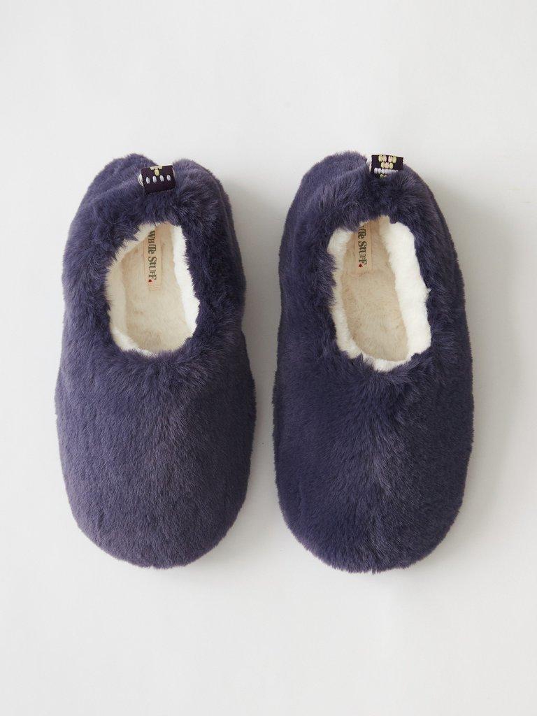 Faux Fur Closed Back Slipper in MID PURPLE - FLAT DETAIL