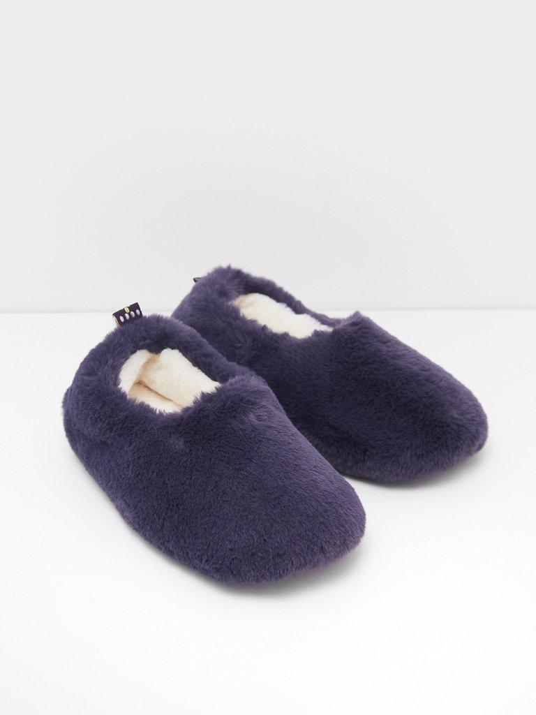 Faux Fur Closed Back Slipper in MID PURPLE - FLAT FRONT