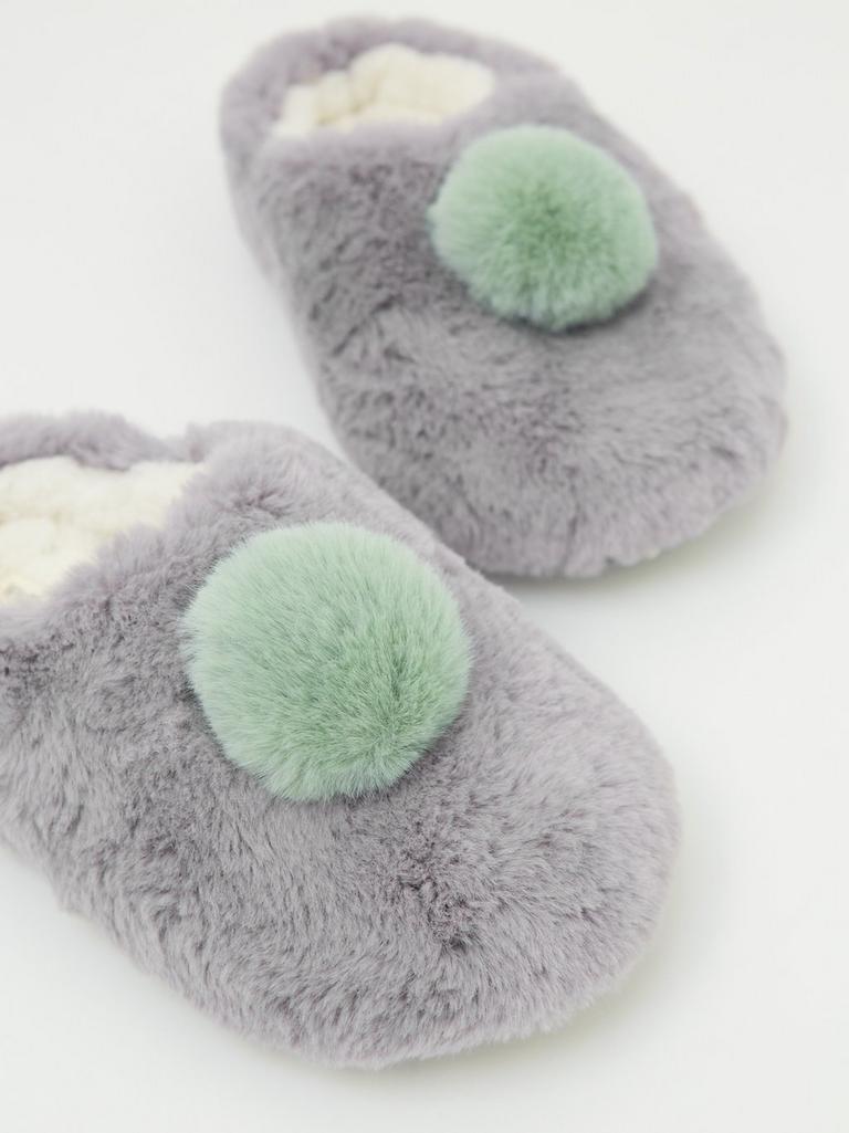 Faux Fur Mule in DK GREY - FLAT BACK