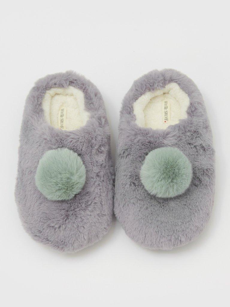 Faux Fur Mule in DK GREY - FLAT DETAIL