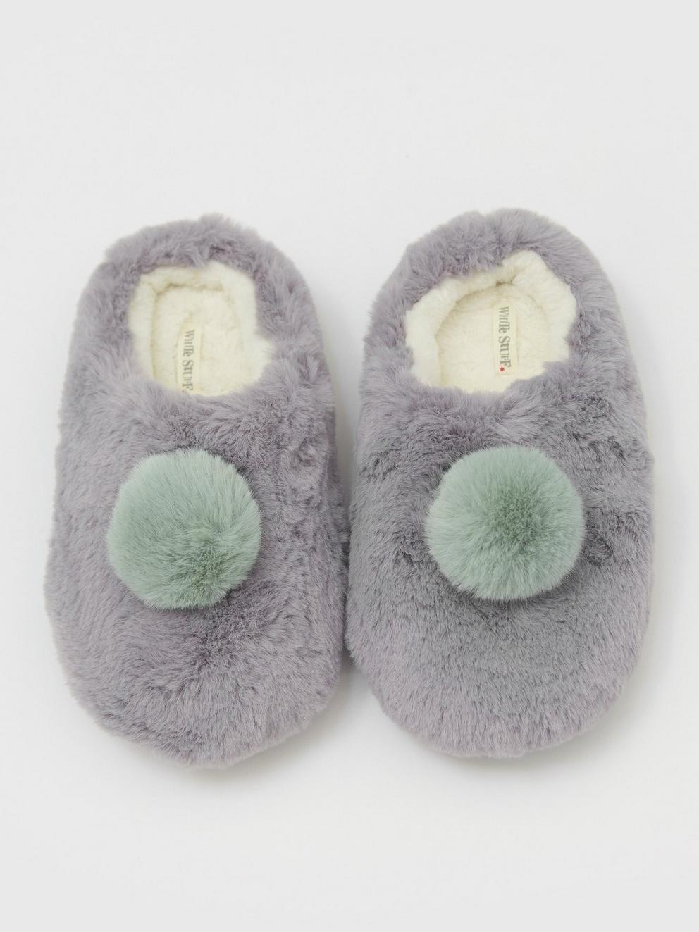 Faux Fur Mule in DK GREY - FLAT DETAIL