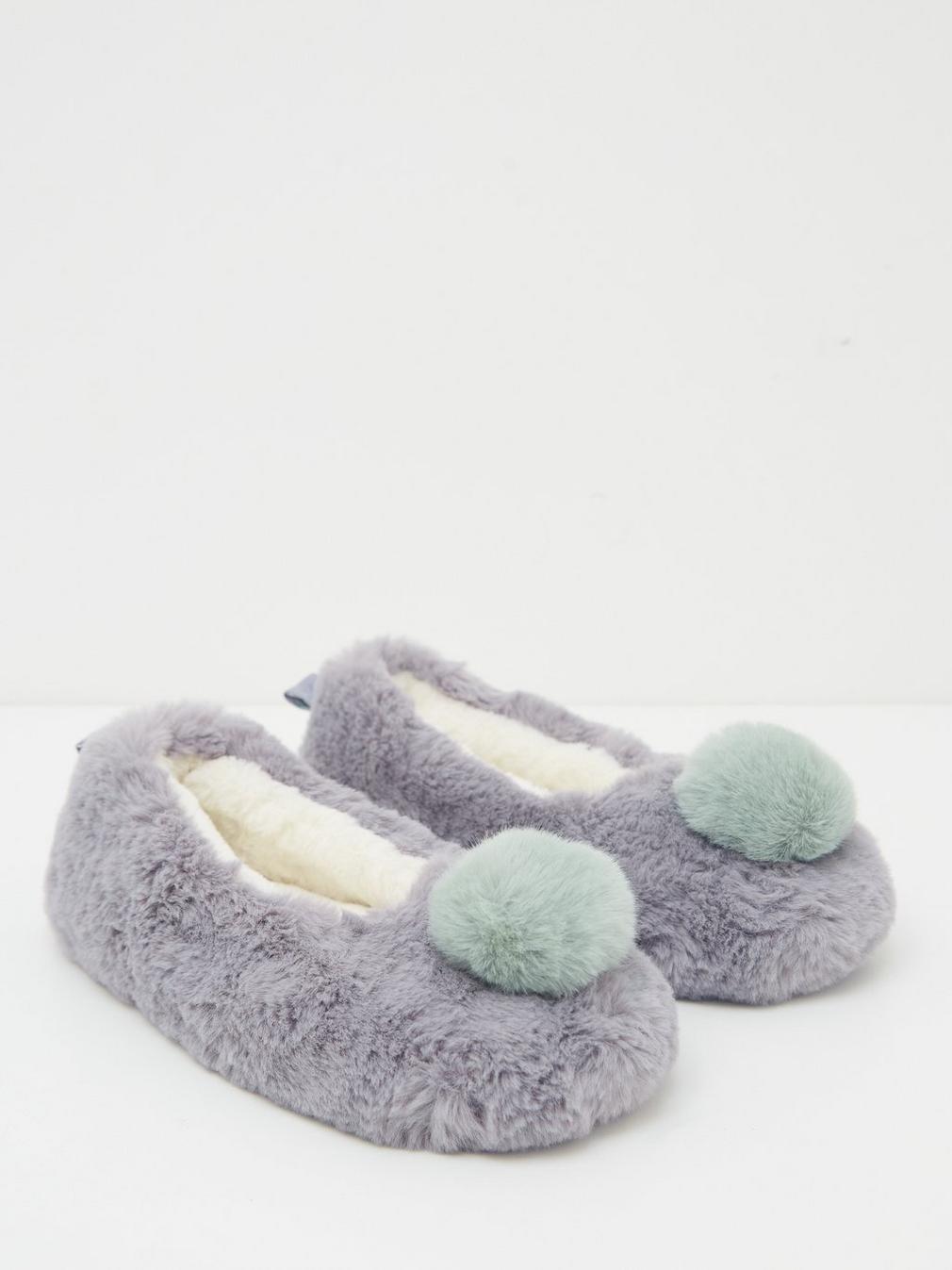 Faux Fur Ballet Slipper in DK GREY - FLAT FRONT