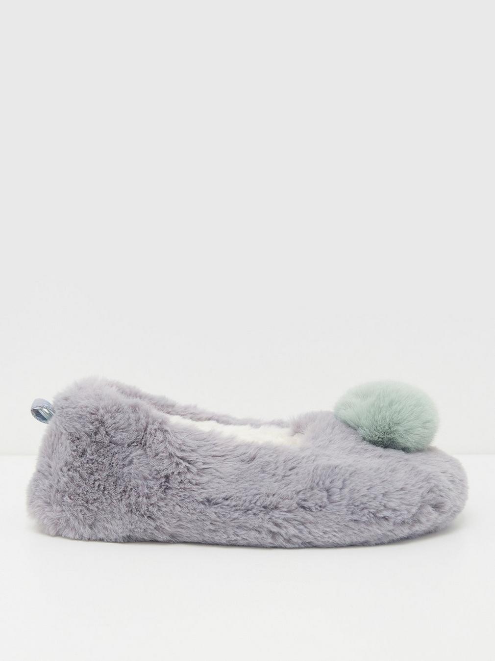 Faux Fur Ballet Slipper in DK GREY - MODEL FRONT