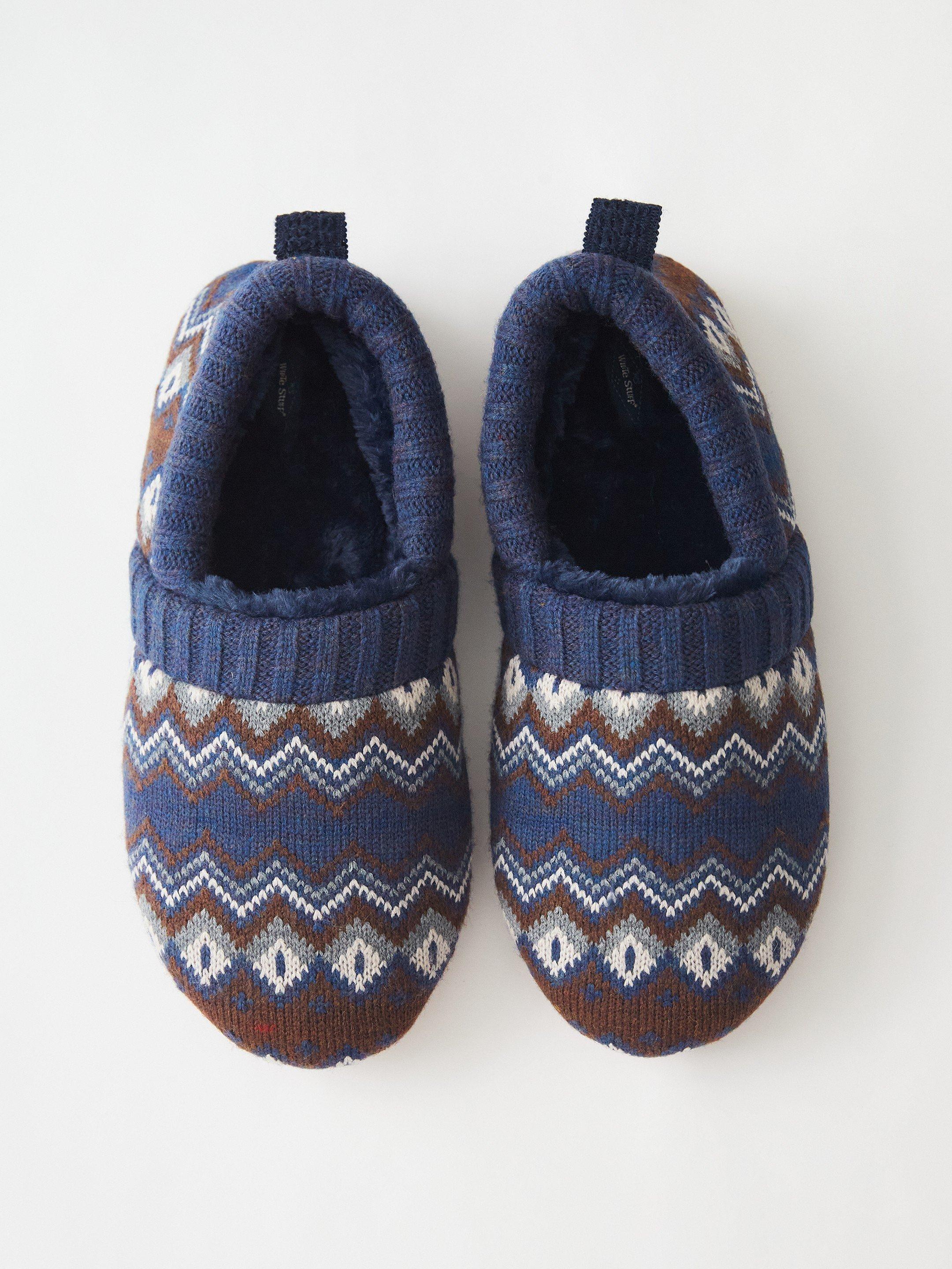 Fairisle Closed Back Slipper in NAVY MULTI - FLAT DETAIL