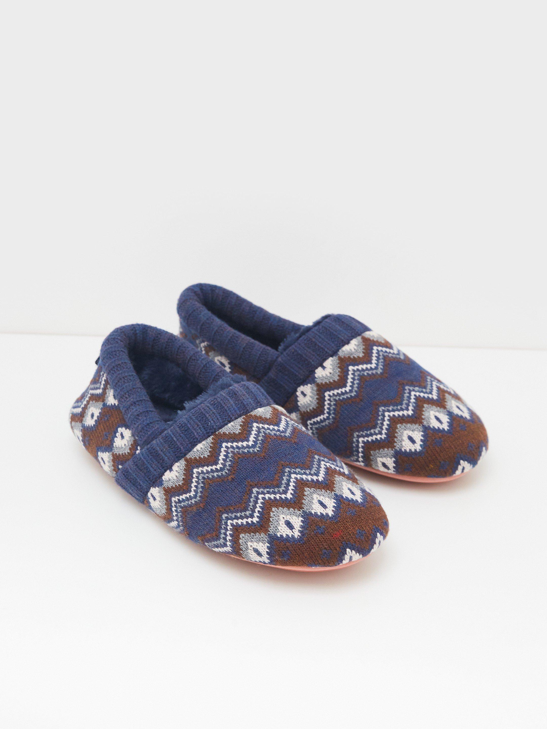 Fairisle Closed Back Slipper in NAVY MULTI - FLAT FRONT