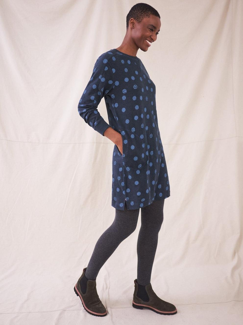 Layla Spot Sweat Dress in BLUE MLT - MODEL BACK