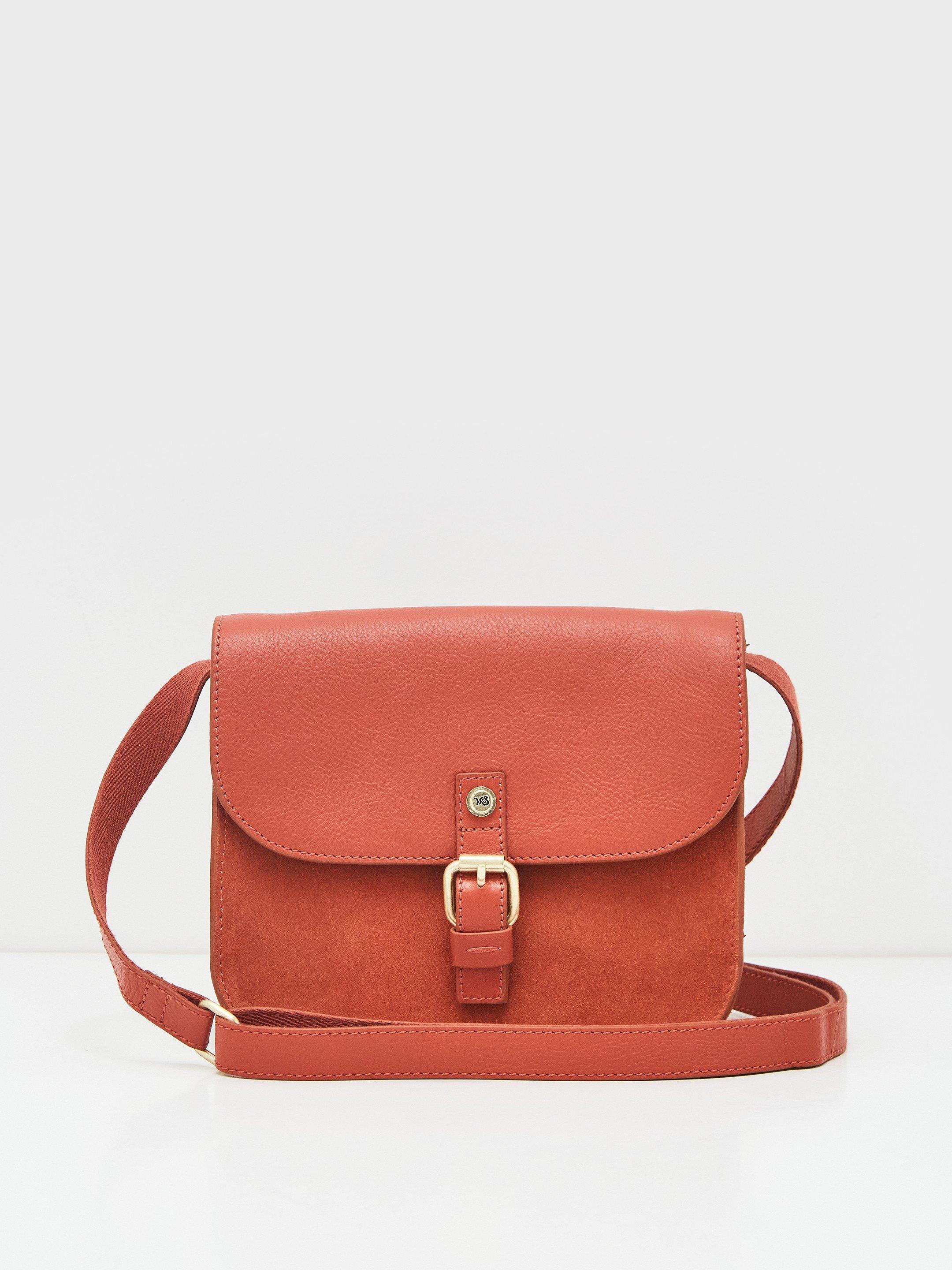 Eve Buckle Leather Satchel in DK ORANGE - FLAT FRONT