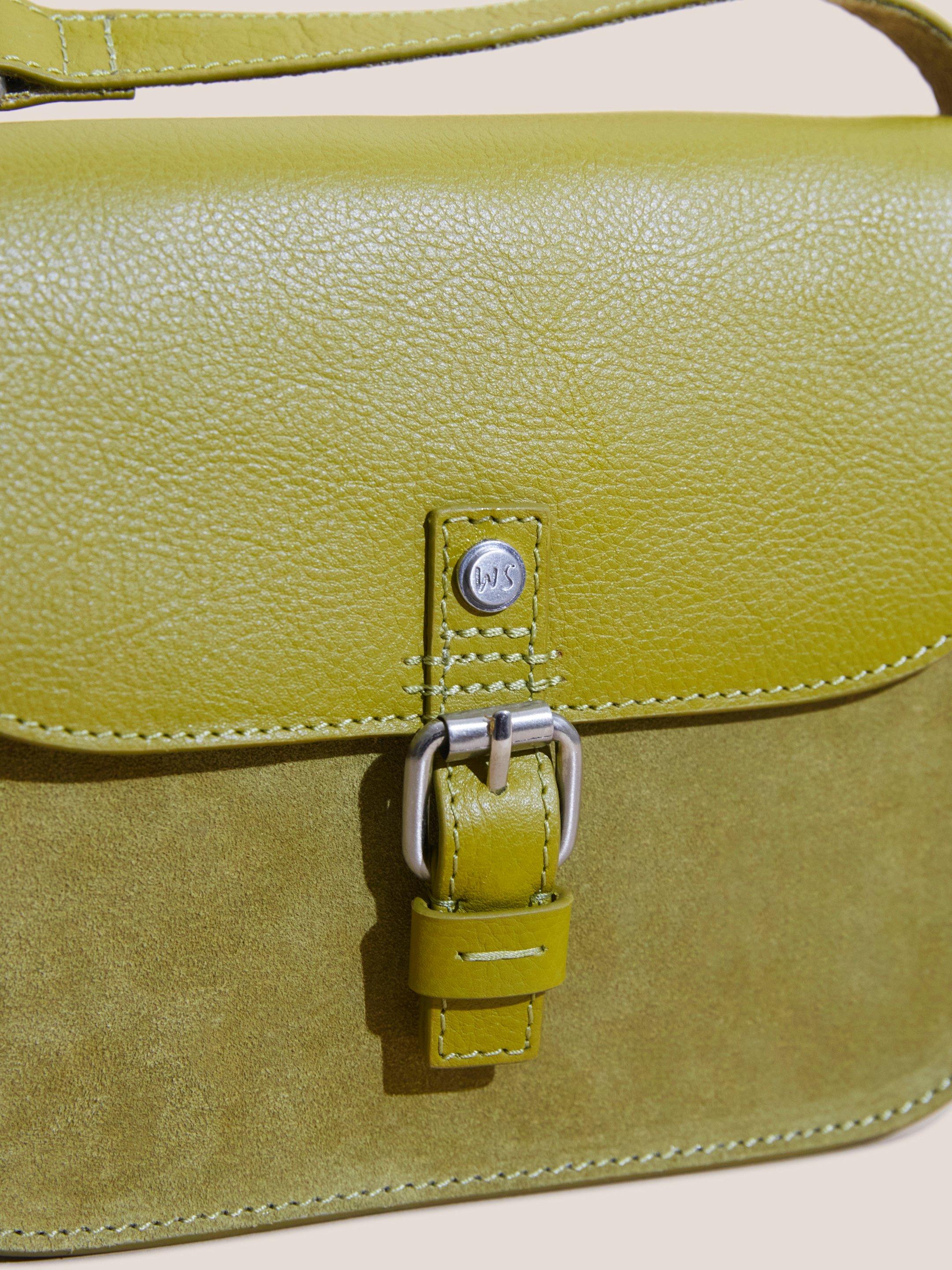 Eve Buckle Leather Satchel in DUS GREEN - FLAT DETAIL