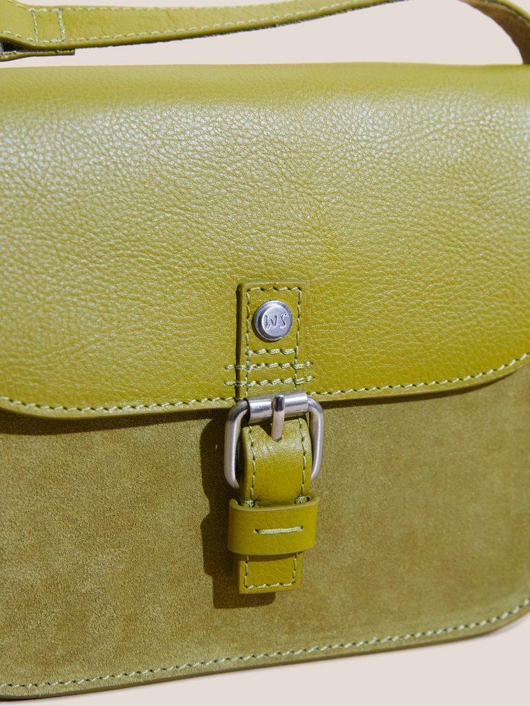 Eve Buckle Leather Satchel in DUS GREEN - FLAT DETAIL