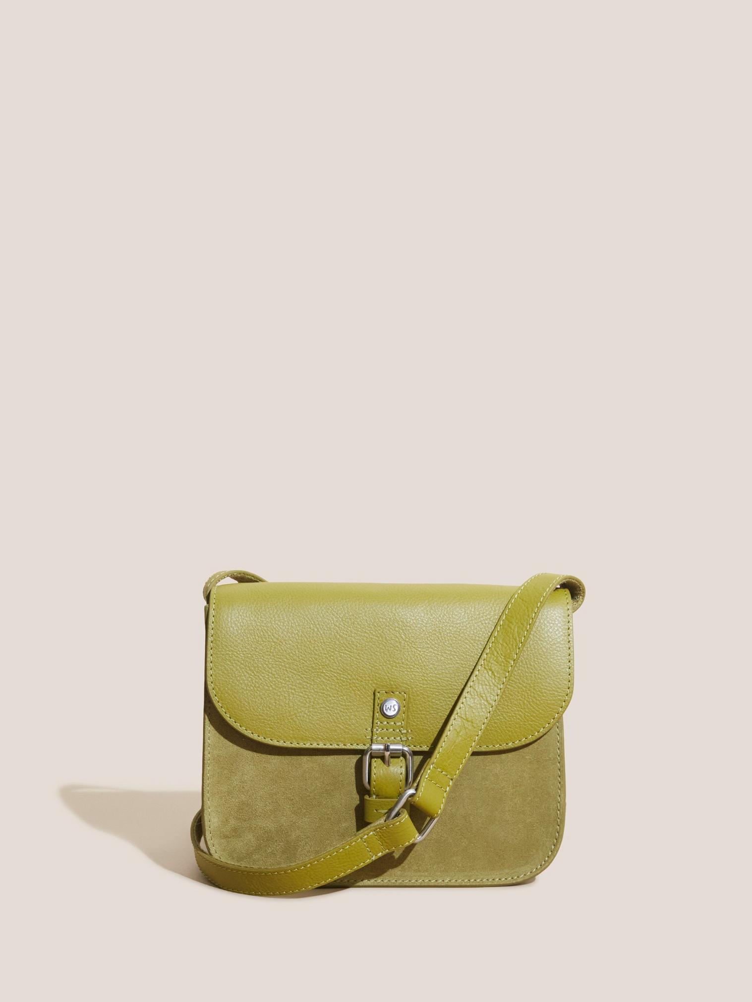 Eve Buckle Leather Satchel in DUS GREEN - MODEL FRONT