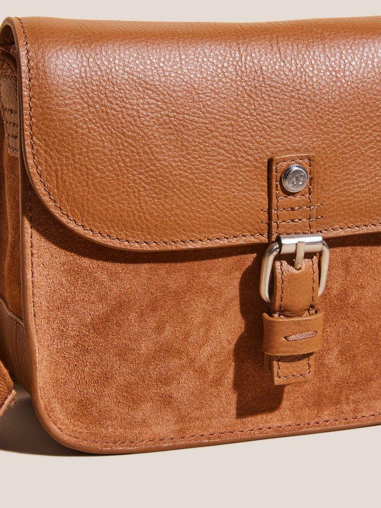 Eve Buckle Leather Satchel in MID TAN - FLAT FRONT