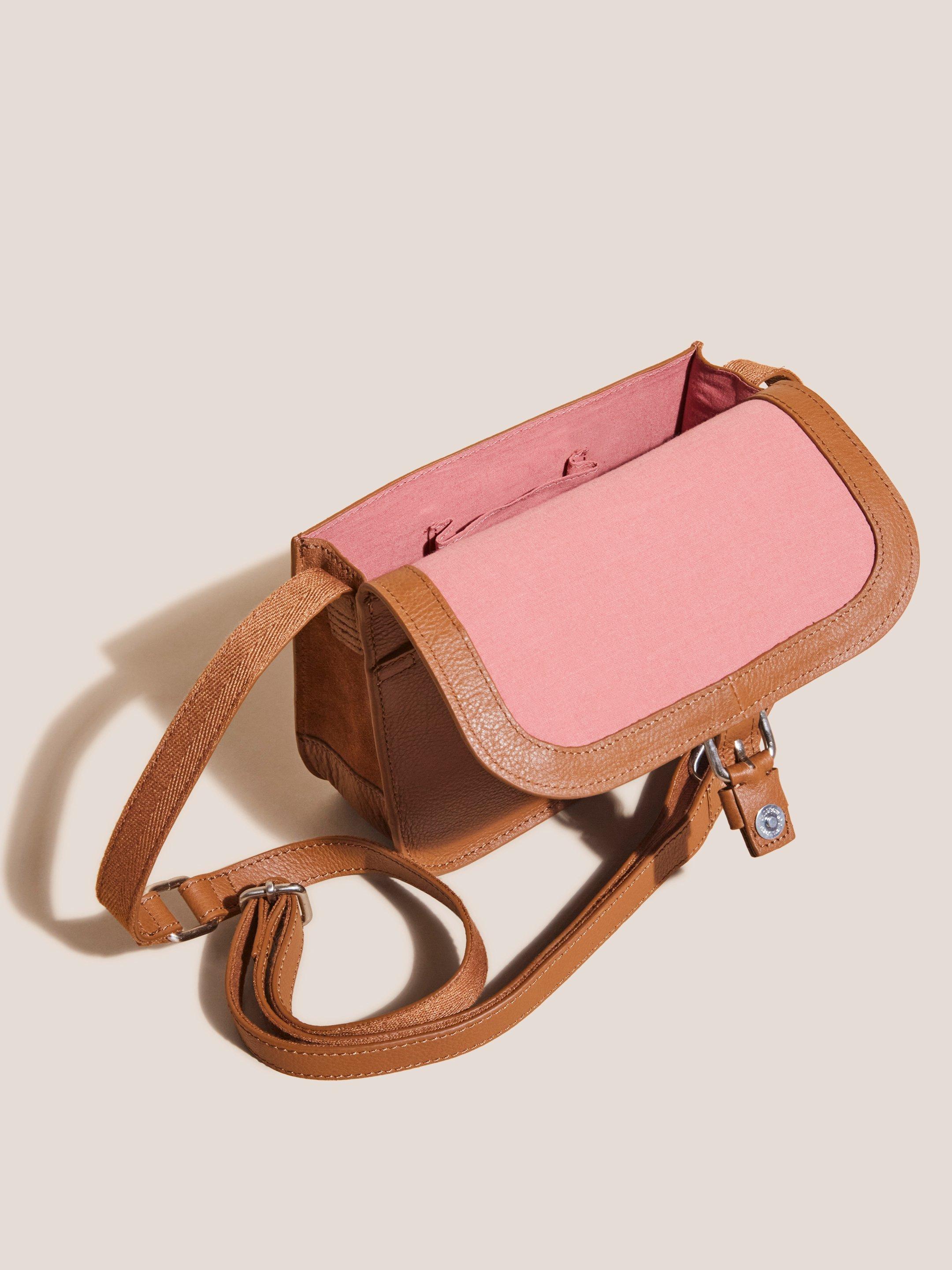 Eve Buckle Leather Satchel in MID TAN - MODEL DETAIL