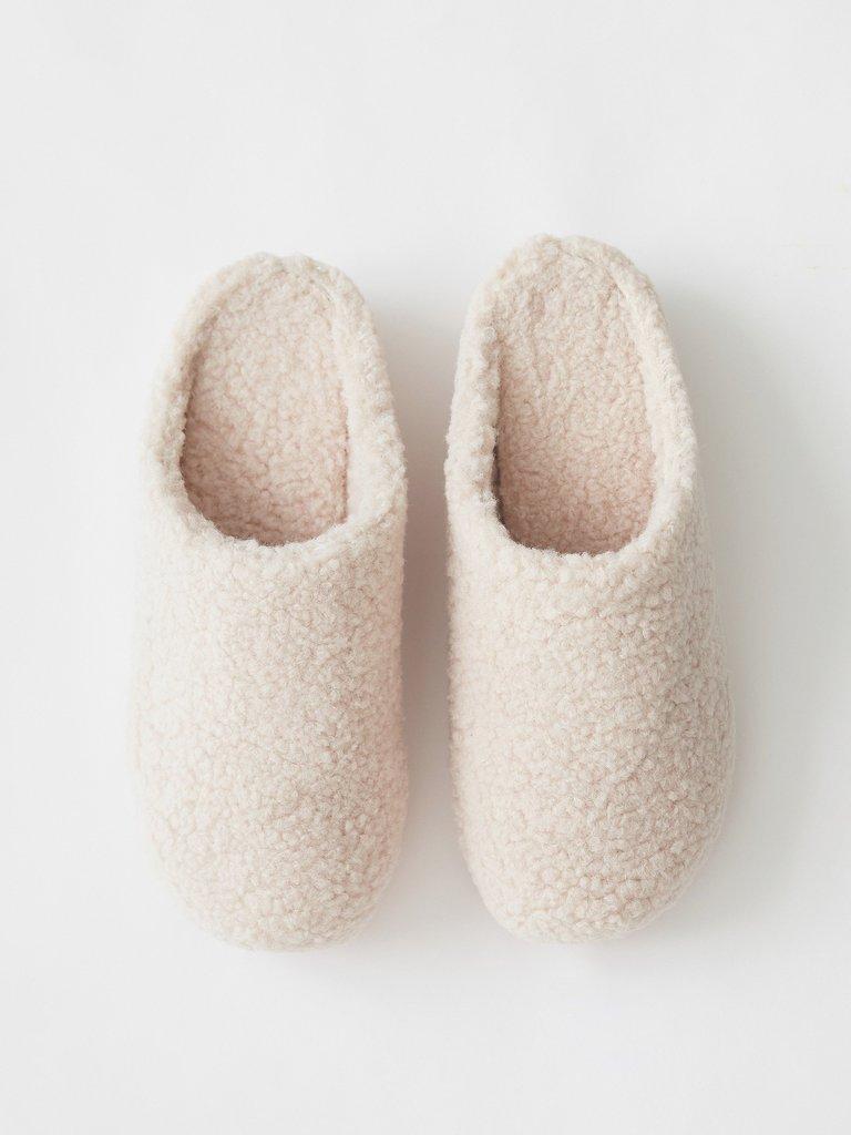 Curly Fur Wedge Clog in LGT NAT - FLAT DETAIL