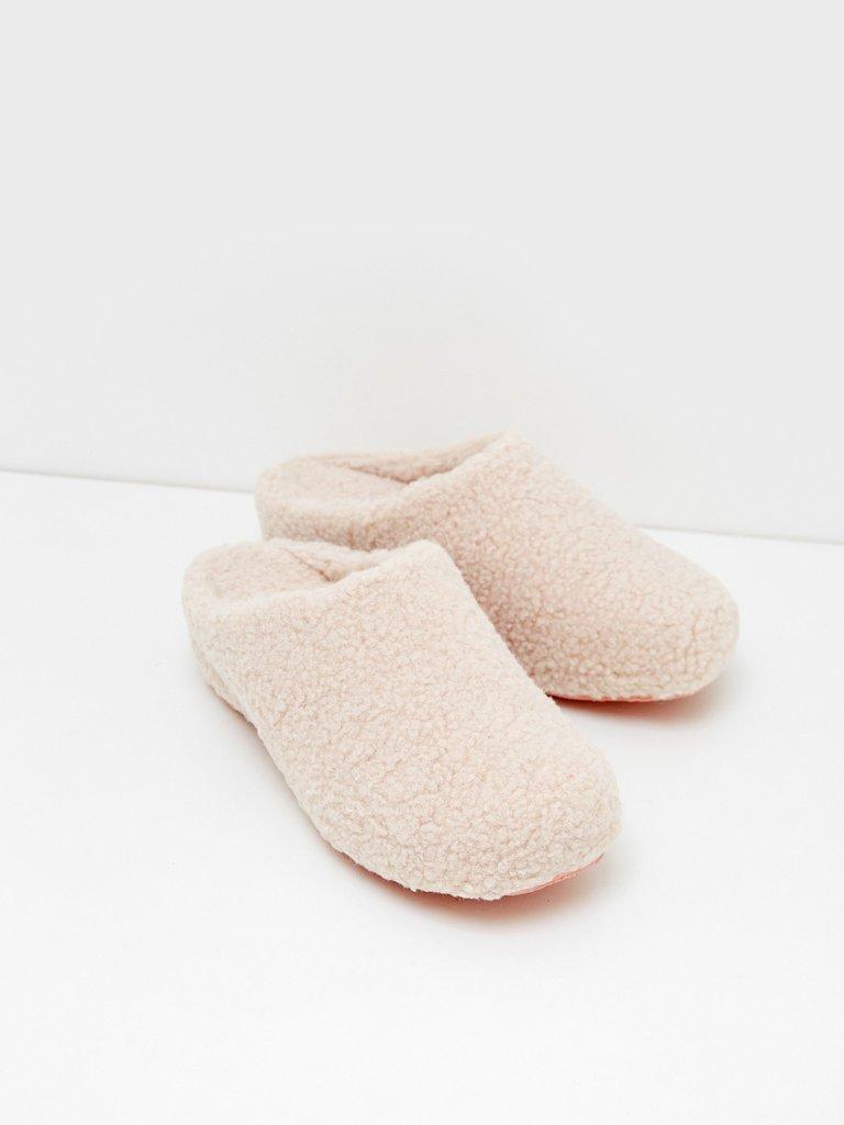 Curly Fur Wedge Clog in LGT NAT - FLAT FRONT