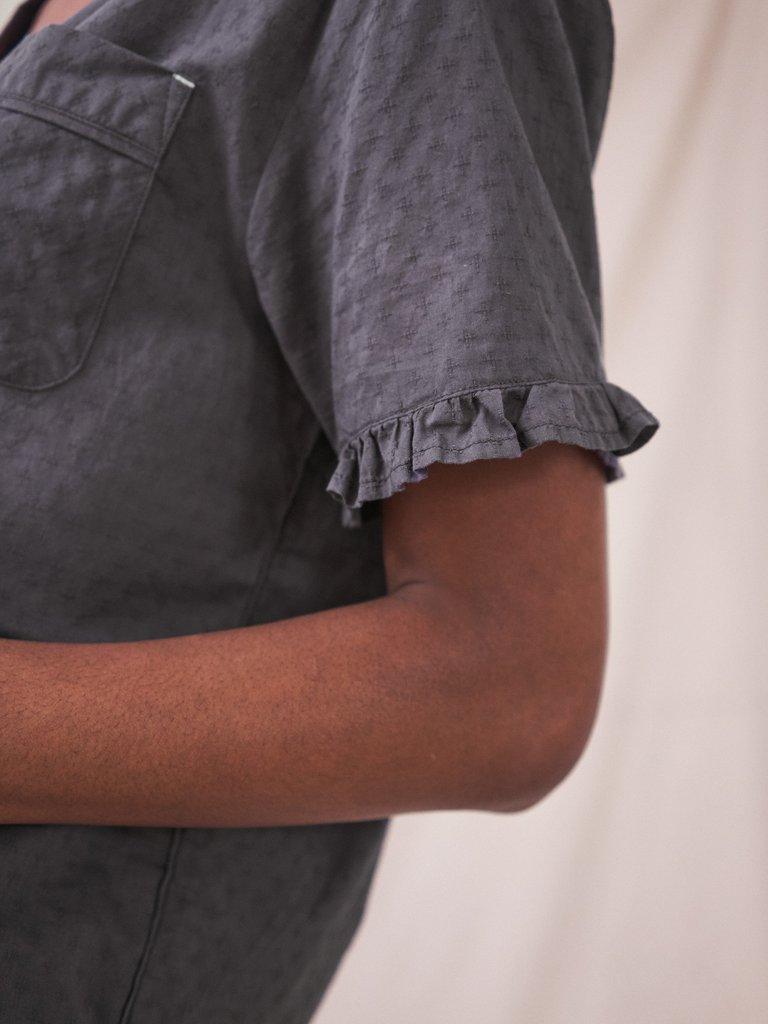 Fiona Frill PJ Shirt in WASHED BLK - MODEL DETAIL
