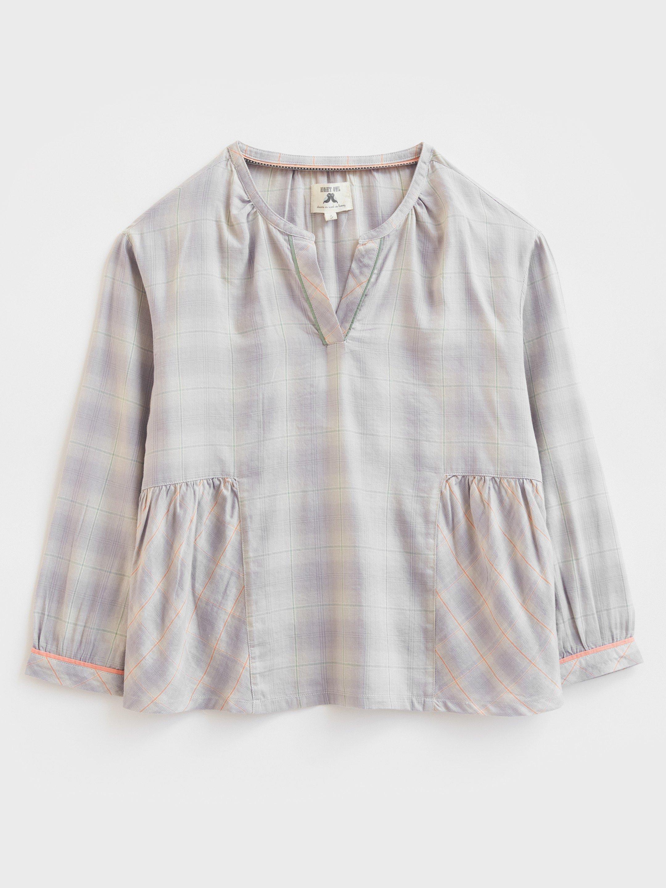 Nyla Check Woven PJ Top in NAT MLT - FLAT FRONT