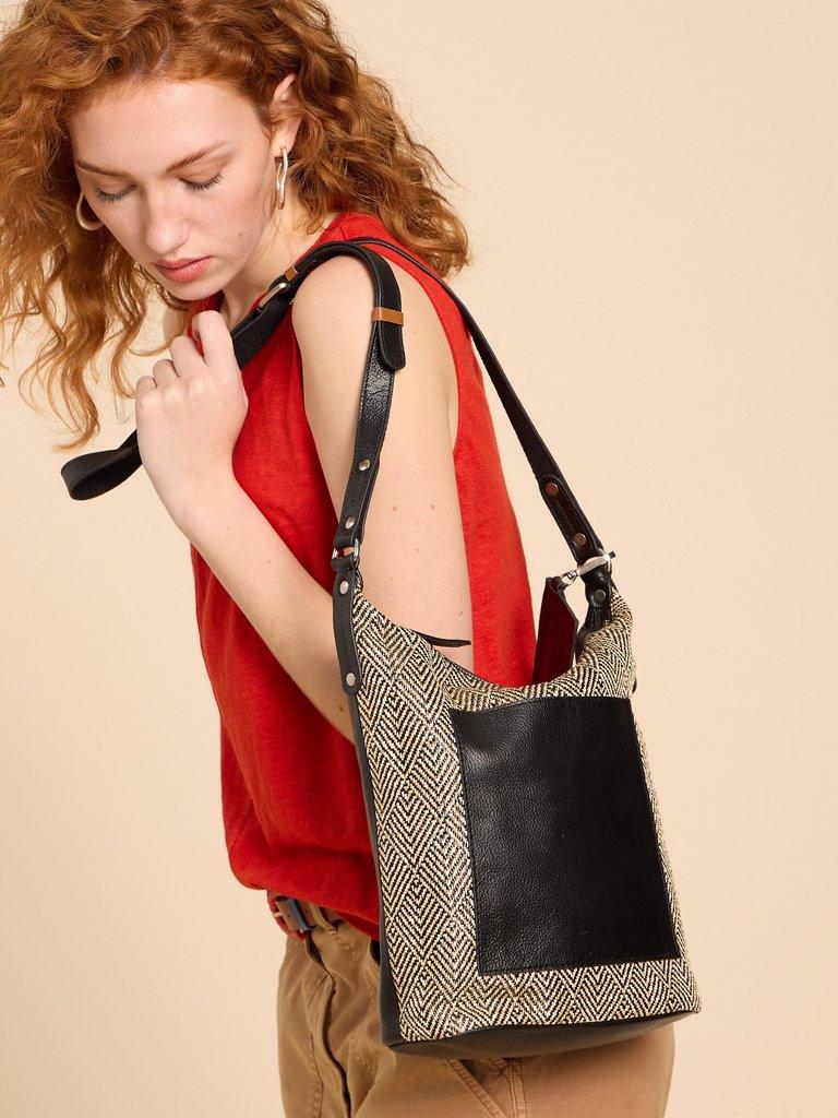 Fern Leather Crossbody in BLK MLT - MODEL FRONT