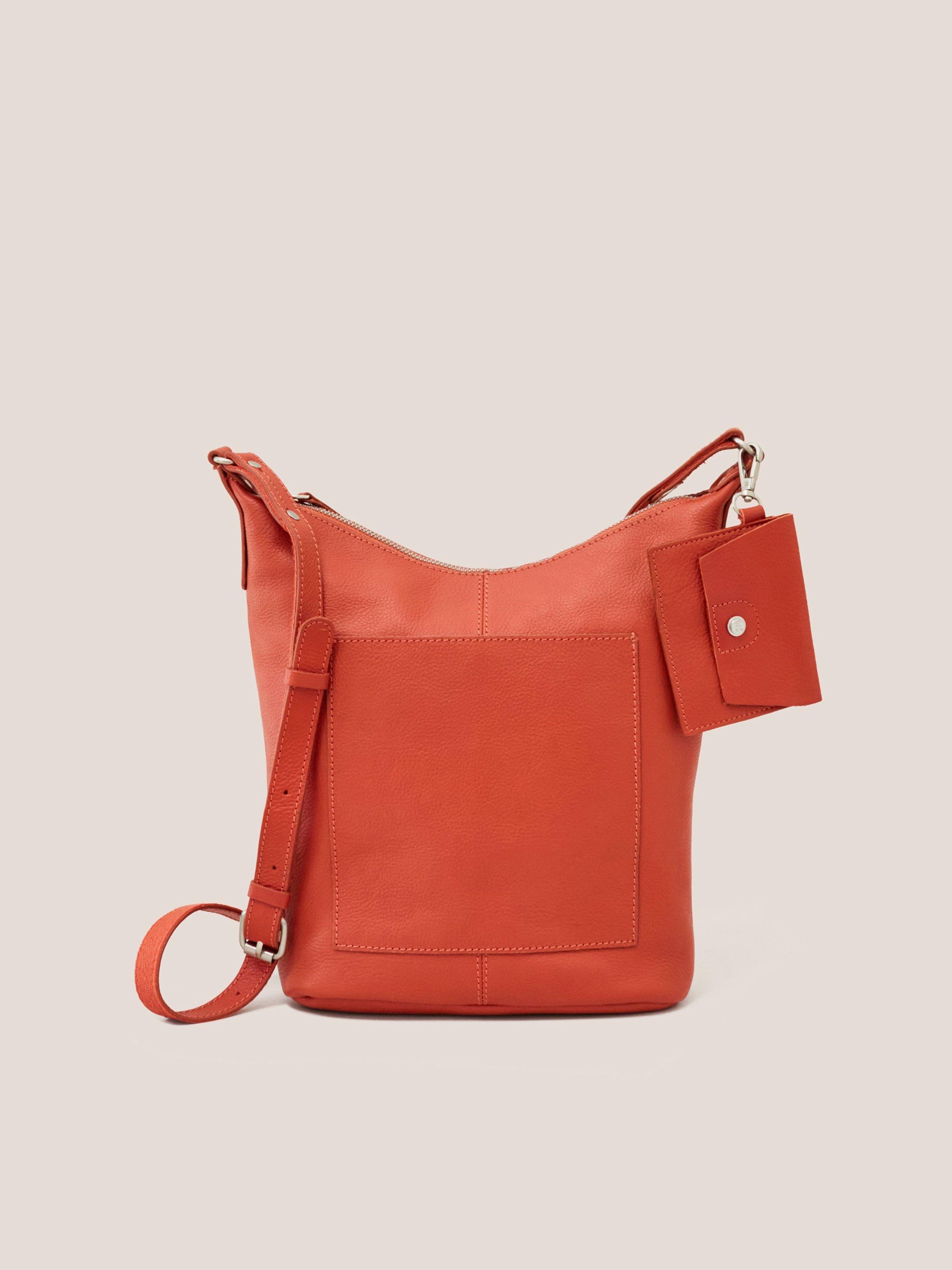 Fern Leather Crossbody in BRT ORANGE - MODEL FRONT