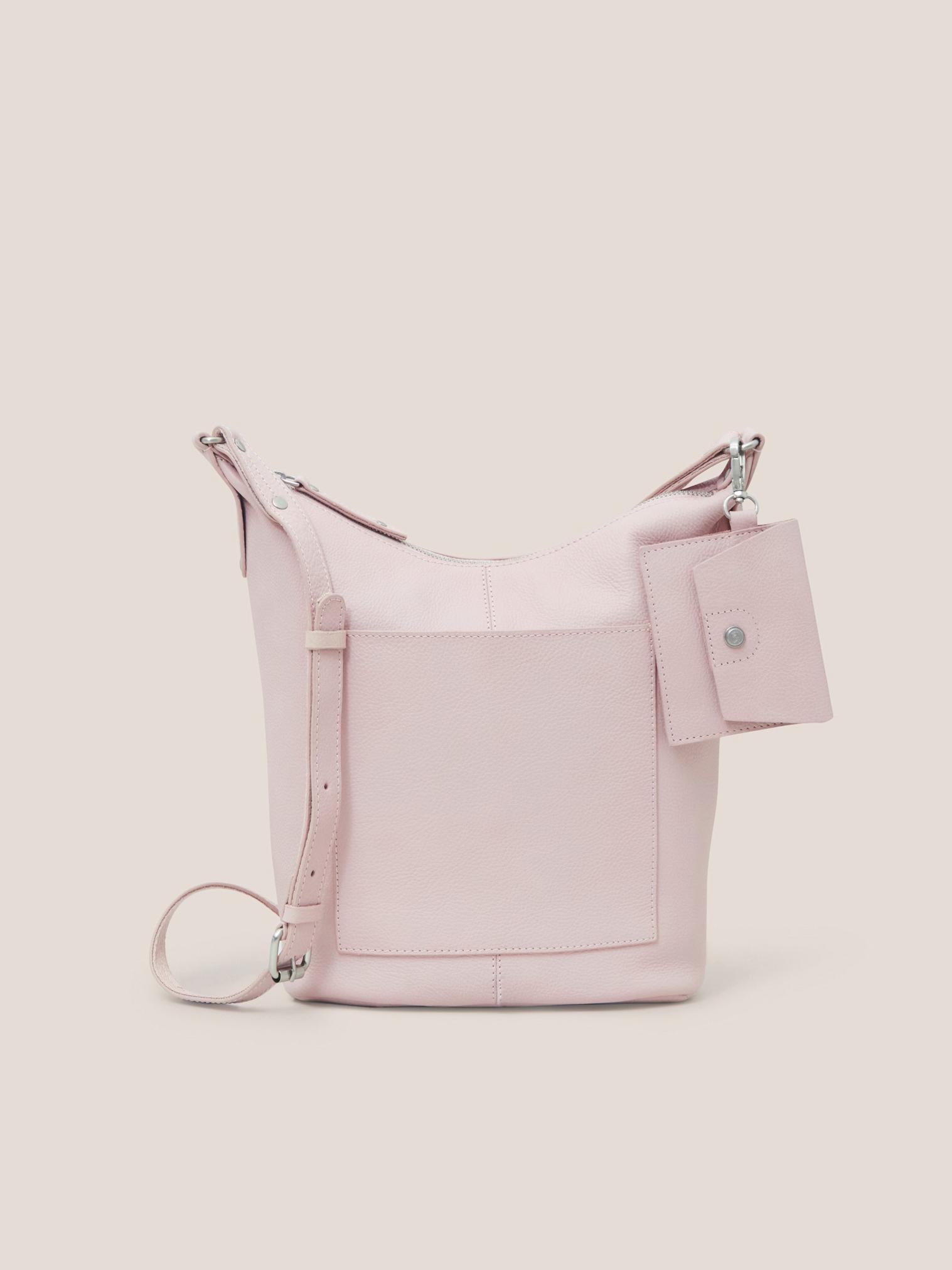 Fern Leather Crossbody in LGT PINK - MODEL FRONT