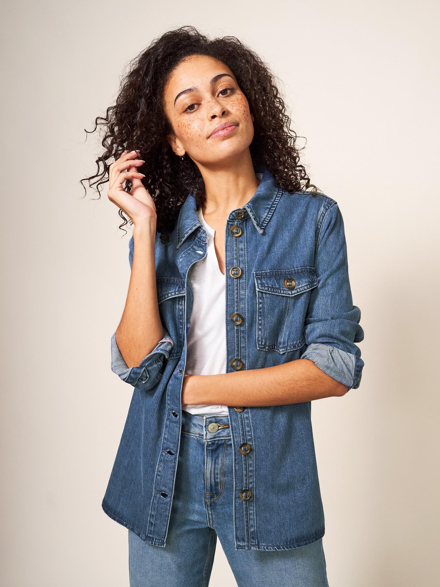 Womens denim shirt on sale jacket