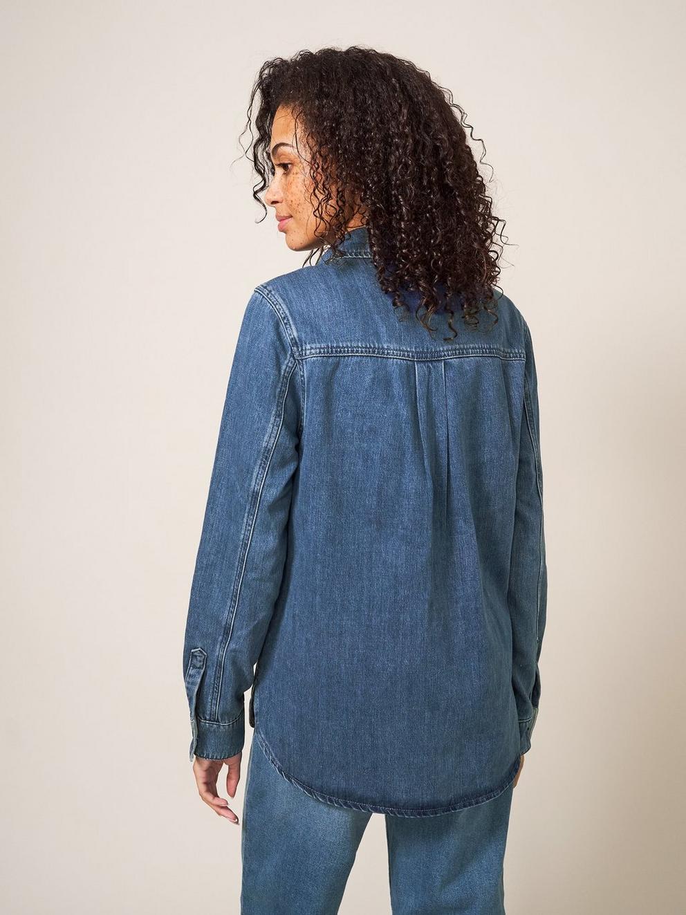 Blair Denim Shirt in MID DENIM - MODEL BACK