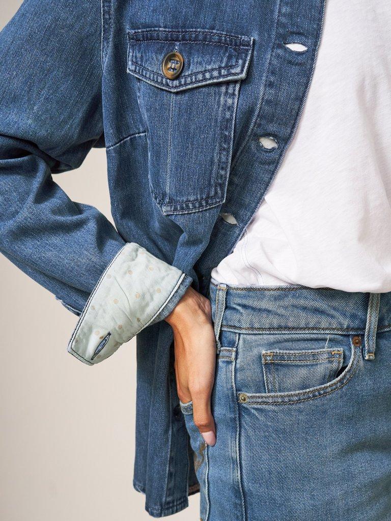 Blair Denim Shirt in MID DENIM - MODEL DETAIL