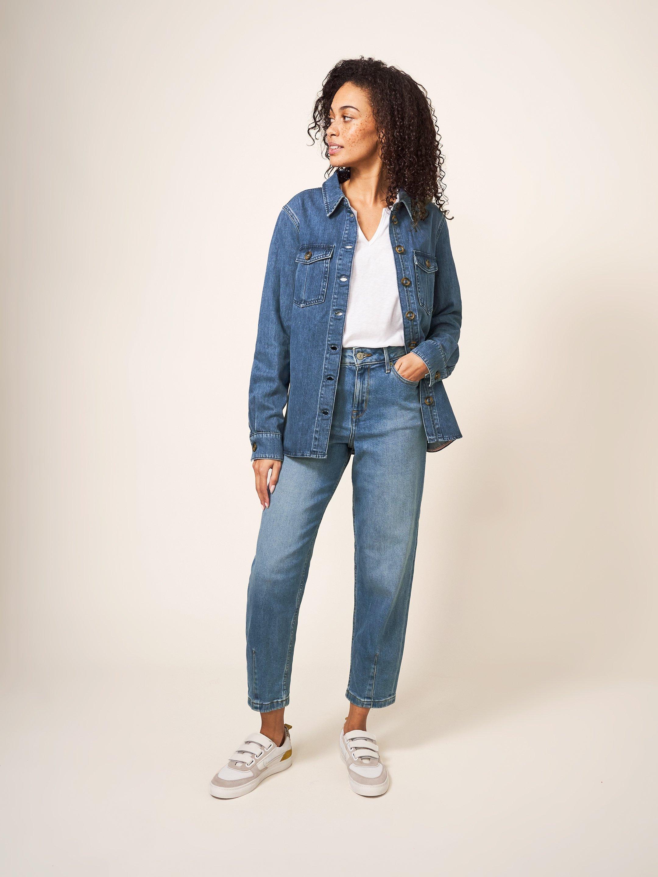 Blair Denim Shirt in MID DENIM - MODEL FRONT