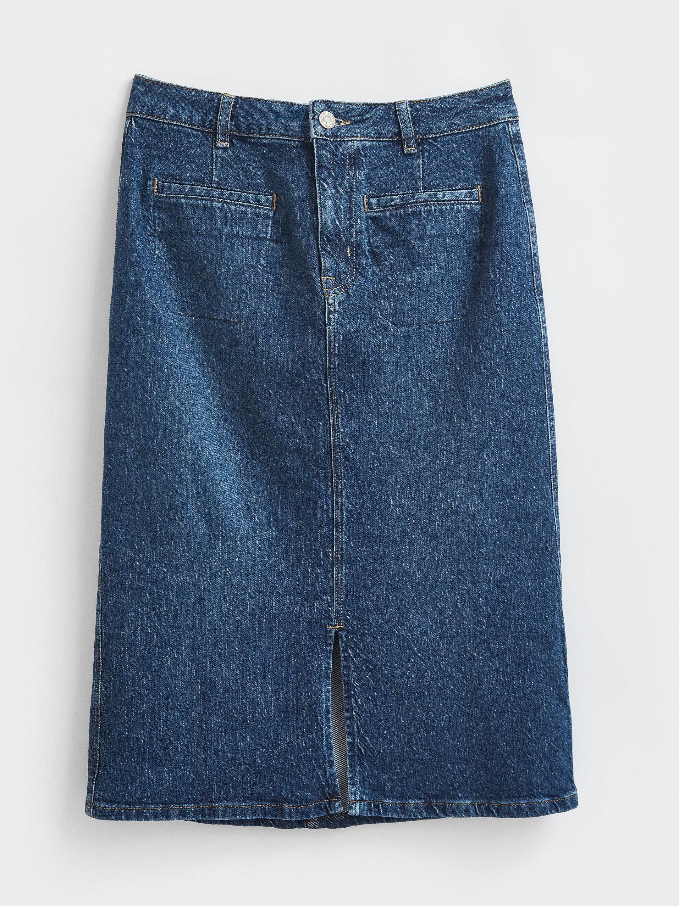 Poppy Denim Midi Skirt in MID DENIM - FLAT FRONT