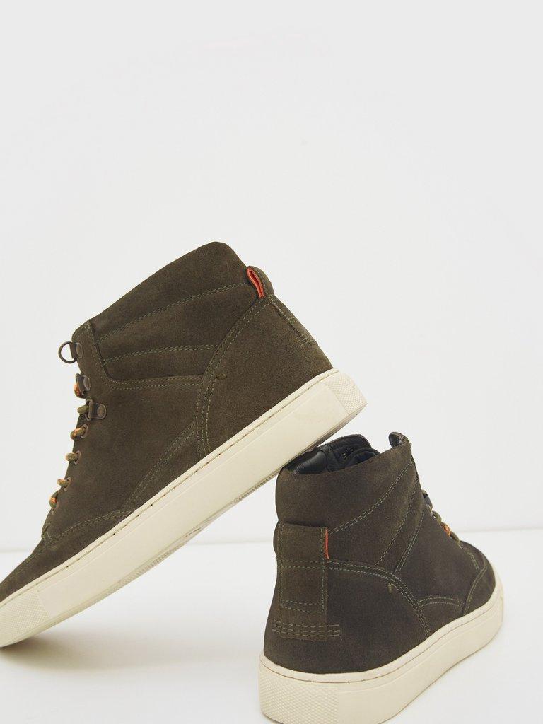 Woody Suede High Top Trainer in KHAKI GRN - FLAT BACK