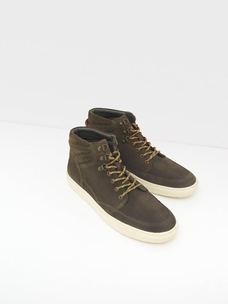 Woody Suede High Top Trainer in KHAKI GRN - FLAT FRONT