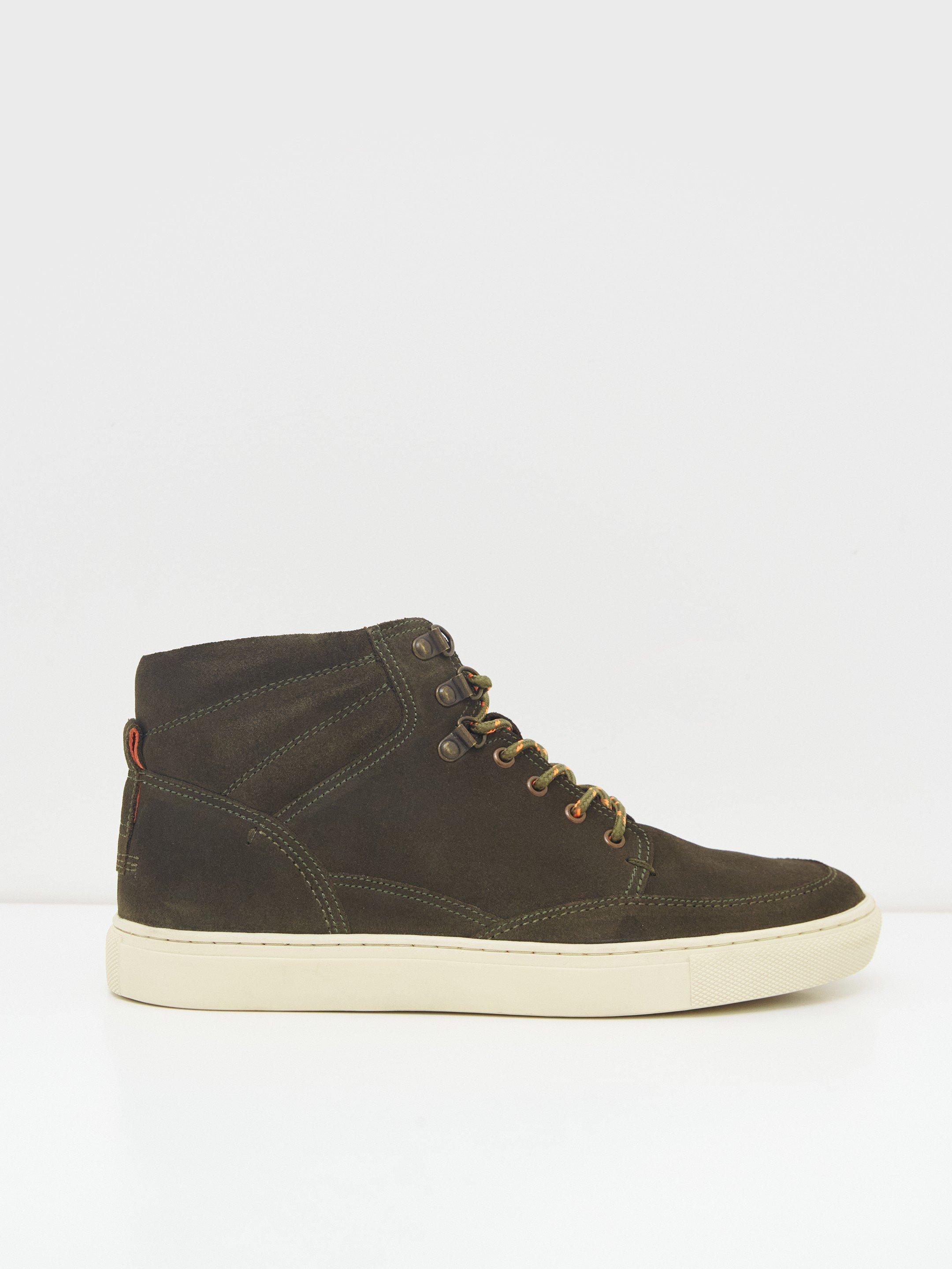 Woody Suede High Top Trainer in KHAKI GRN - MODEL FRONT