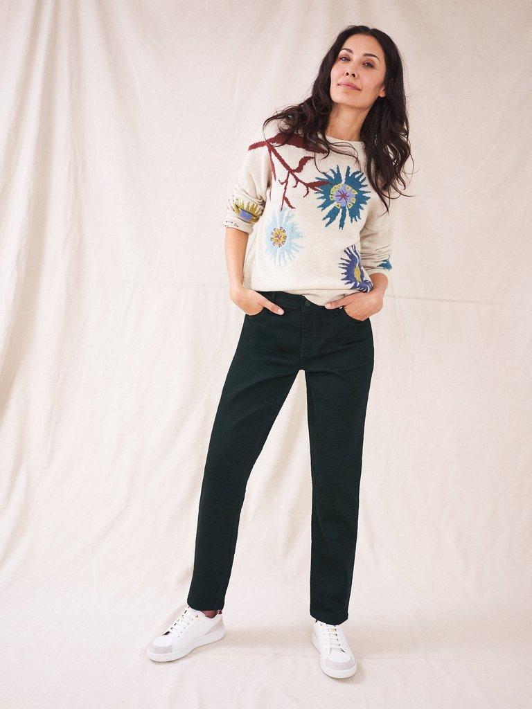 Brooke Straight Denim Jean in BLK DENIM - MODEL FRONT