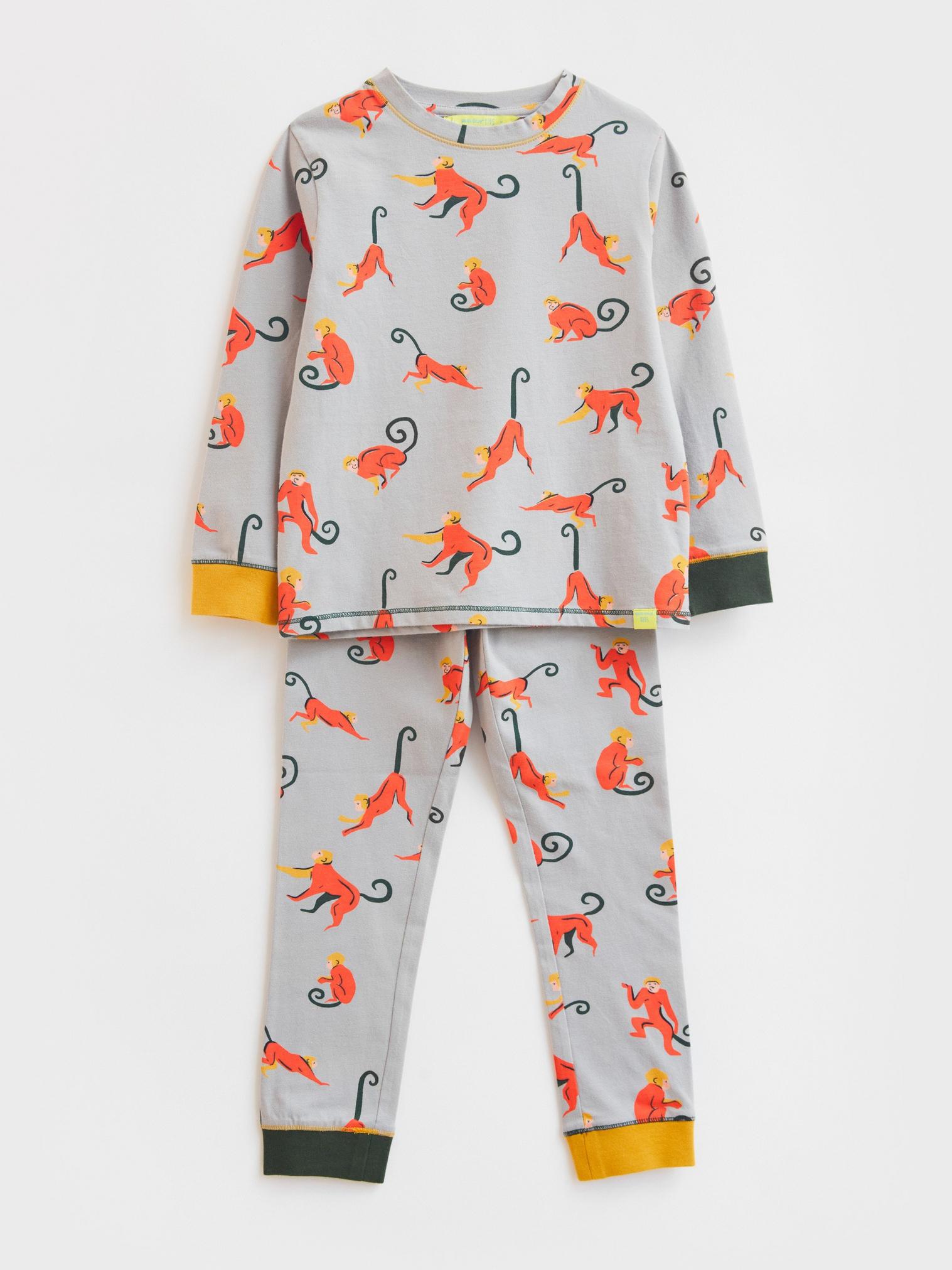 Monkey PJ Set in GREY MULTI - FLAT FRONT