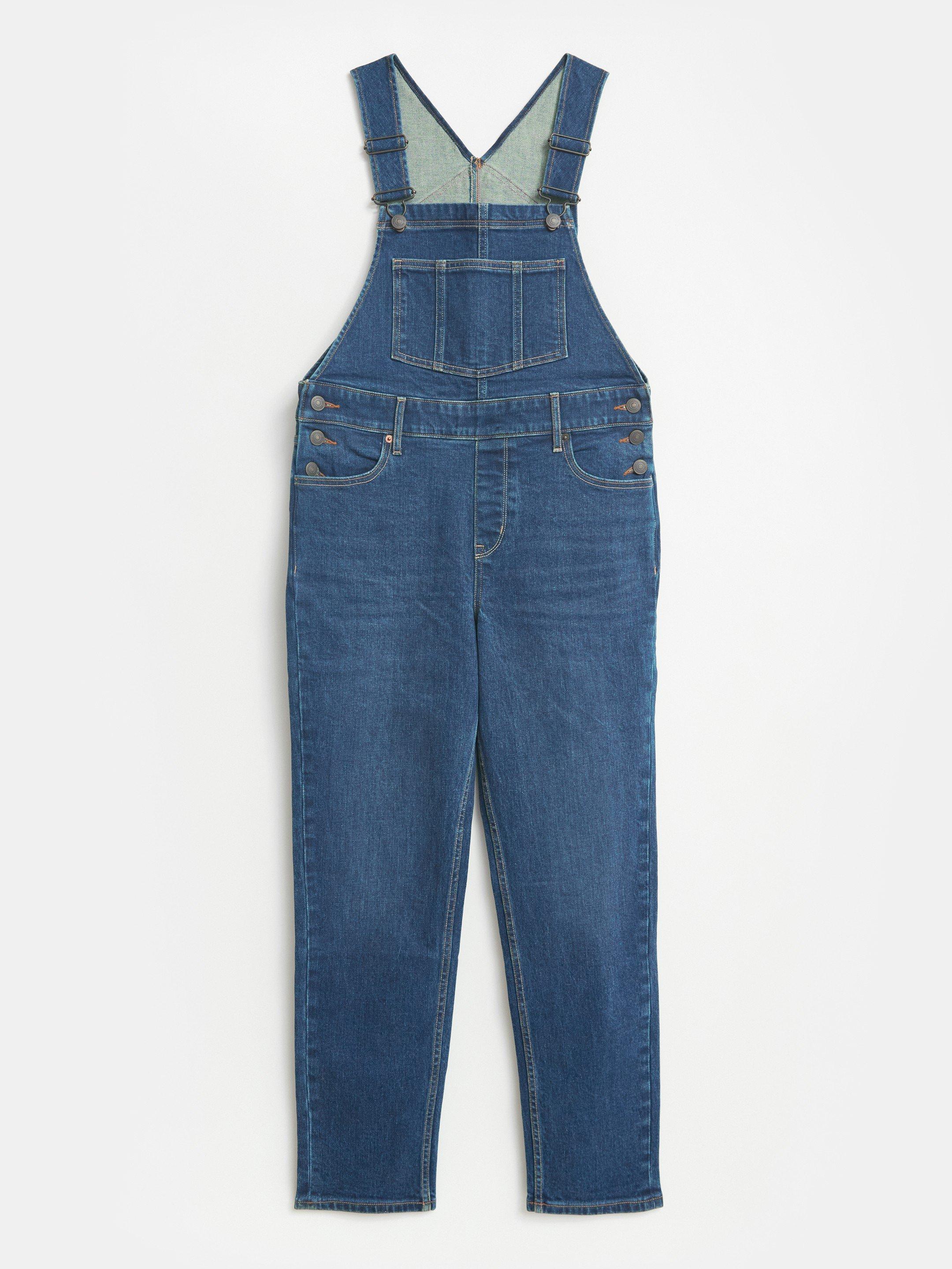Isabelle Jean Dungaree in MID DENIM - FLAT FRONT