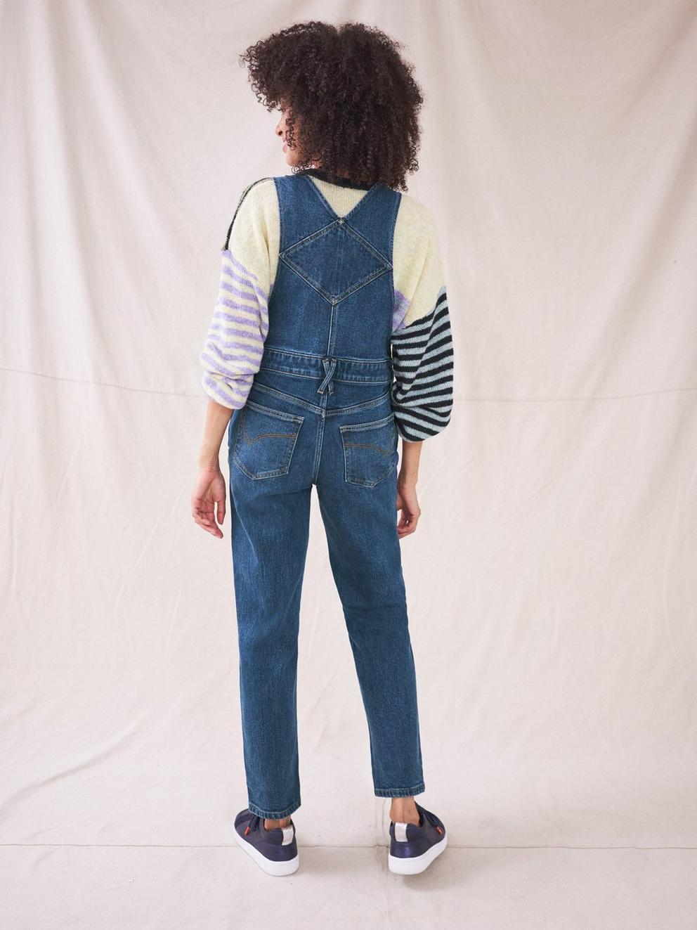 Isabelle Jean Dungaree in MID DENIM - MODEL BACK