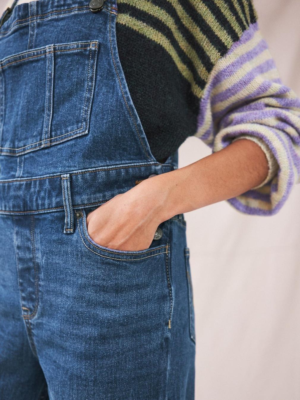 Isabelle Jean Dungaree in MID DENIM - MODEL DETAIL