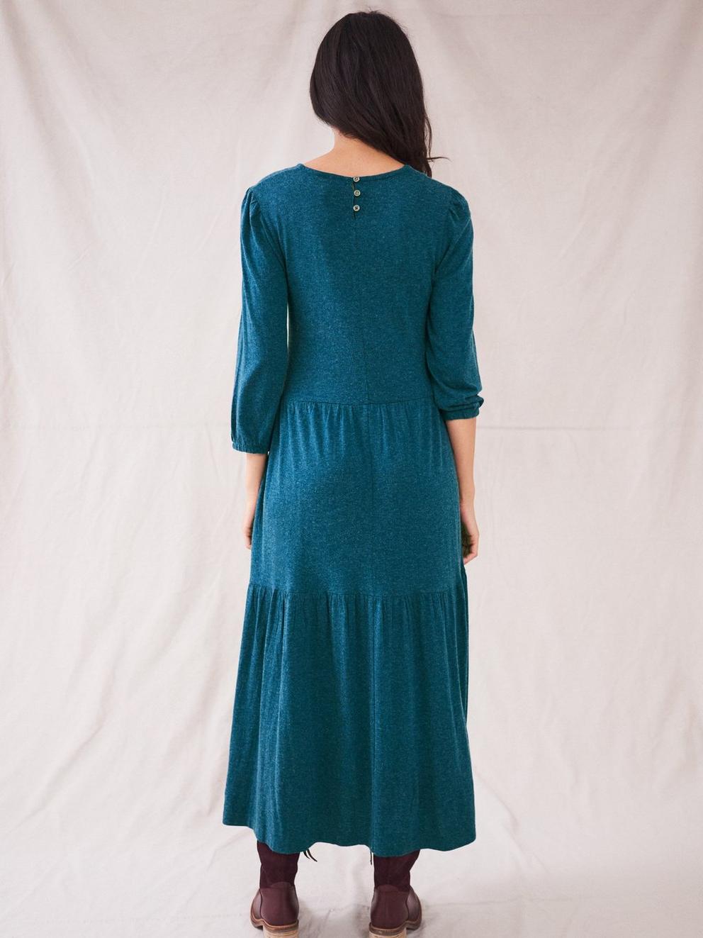 Atlantic Jersey Dress in DARK TEAL - MODEL BACK