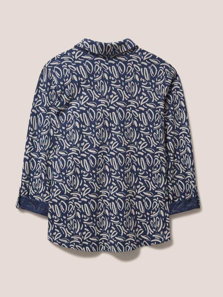 Annie Print Jersey Shirt in NAVY PR - FLAT BACK