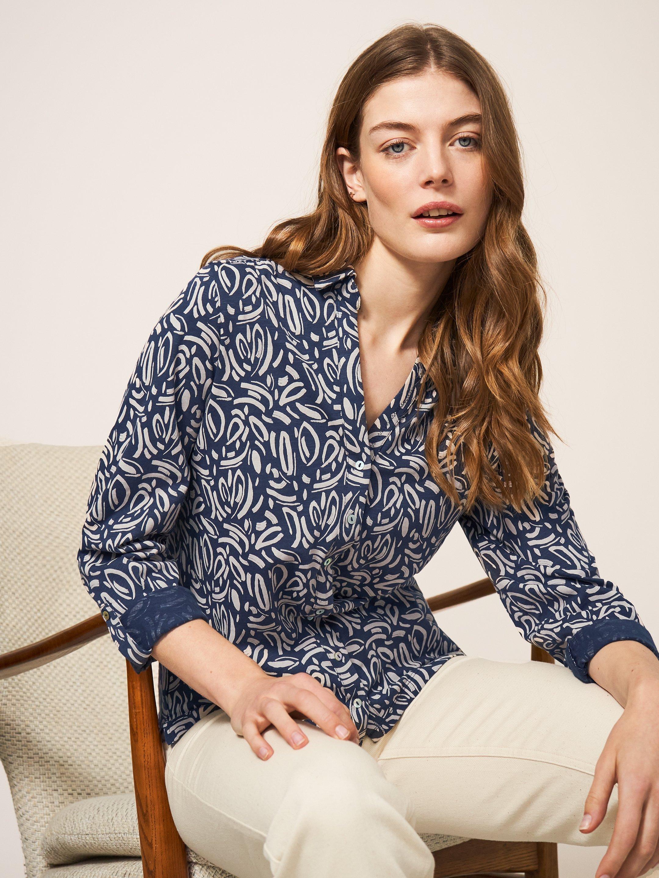 Annie Print Jersey Shirt in NAVY PRINT