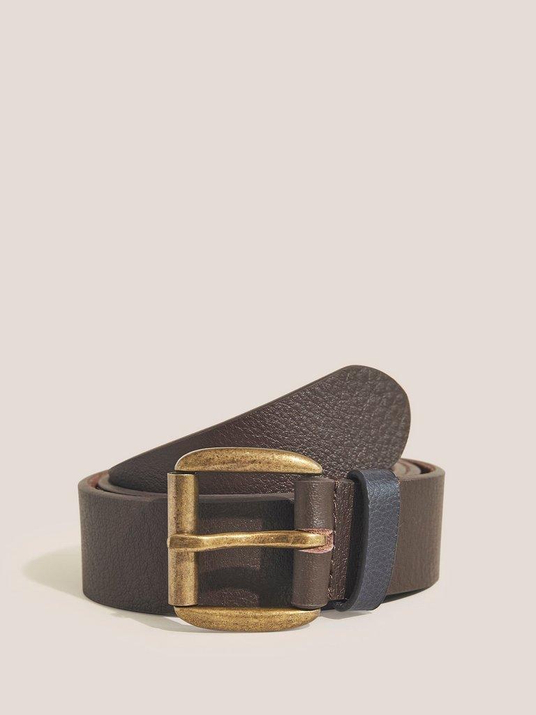 Leather Belt in DK BROWN - FLAT FRONT