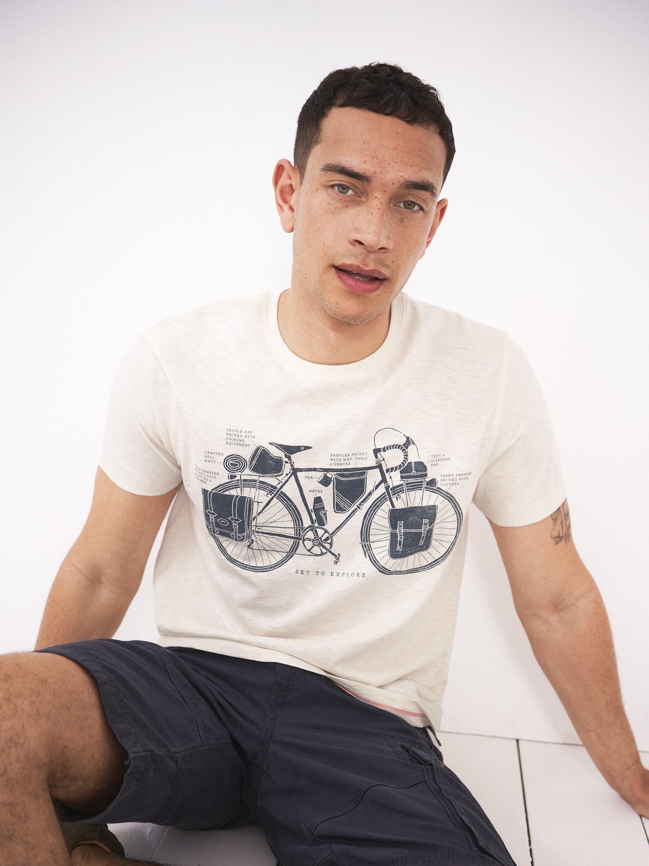 Explore Bike Graphic Tee in NAT WHITE - MODEL FRONT