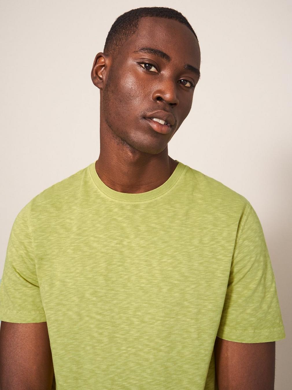 Abersoch Short Sleeve Tee in BRT GREEN - MODEL DETAIL