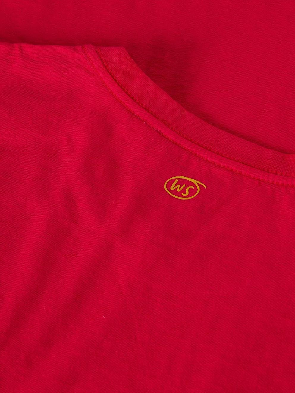Abersoch Short Sleeve Tee in BRT RED - FLAT DETAIL