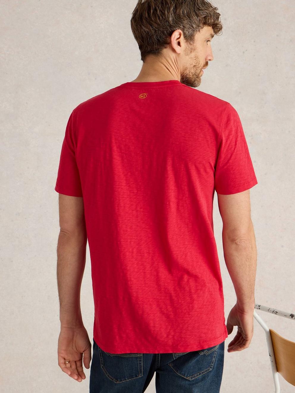 Abersoch Short Sleeve Tee in BRT RED - MODEL BACK