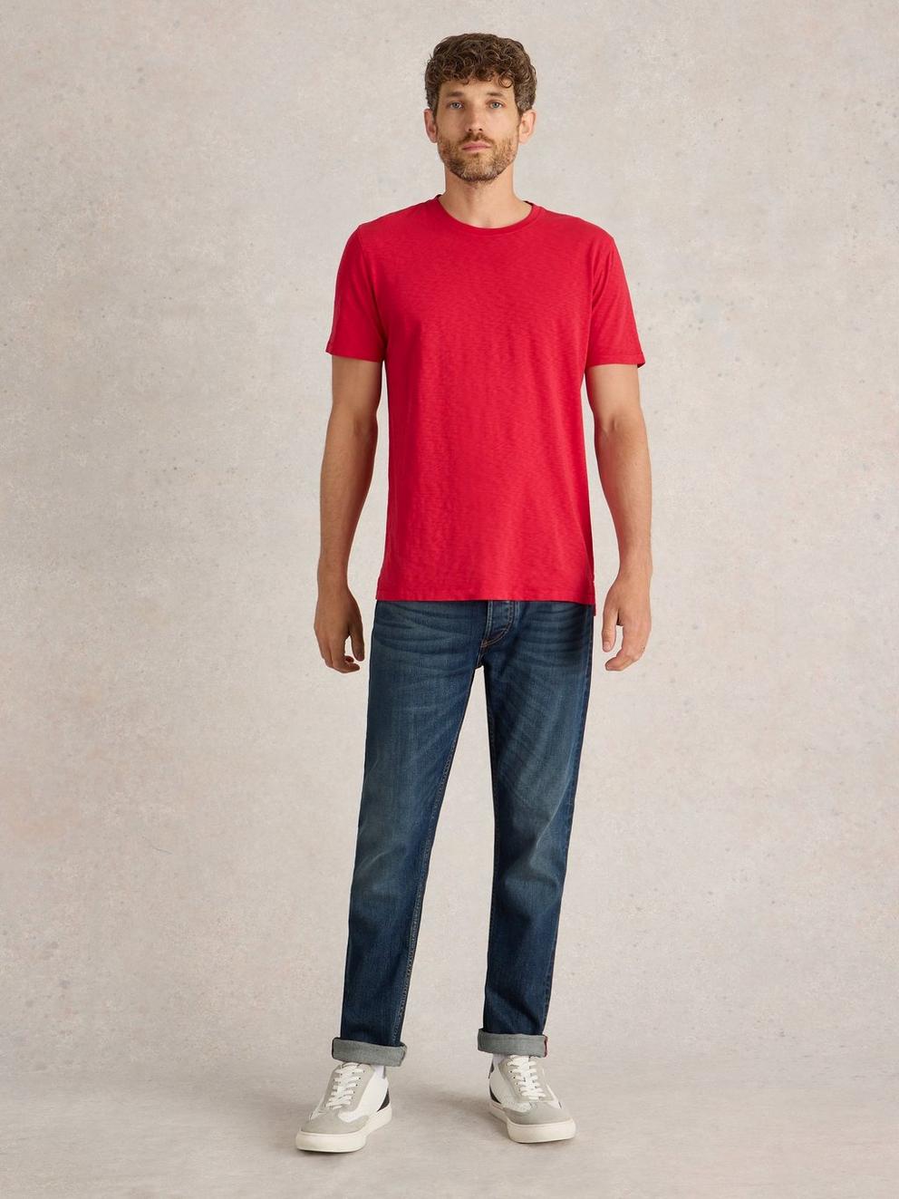 Abersoch Short Sleeve Tee in BRT RED - MODEL FRONT
