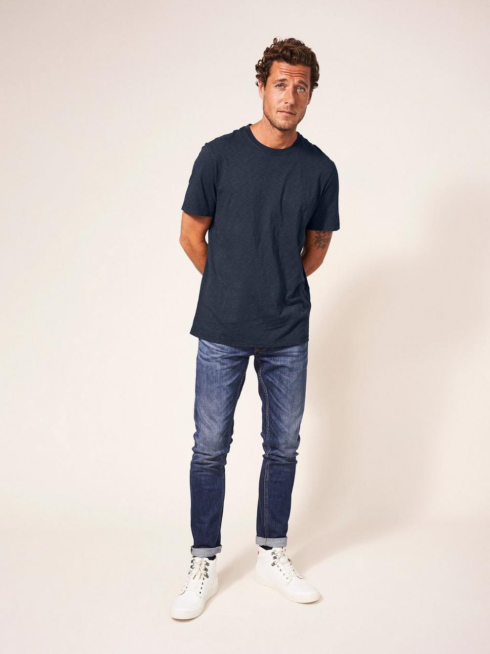 Abersoch Short Sleeve Tee in DARK NAVY - MODEL FRONT