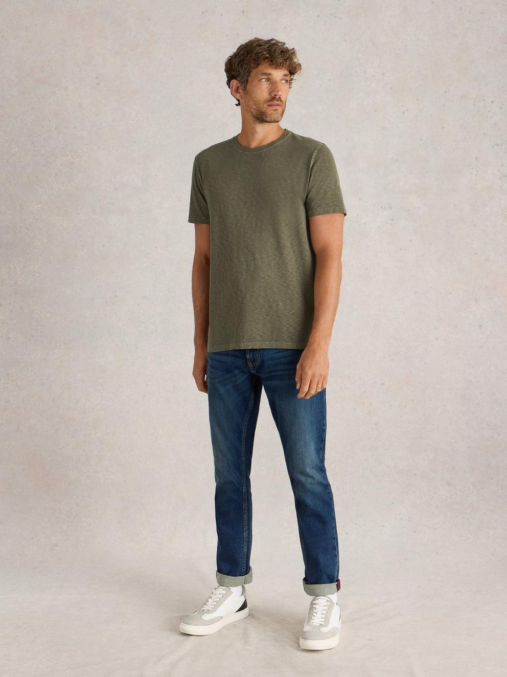 Abersoch Short Sleeve Tee in KHAKI GRN - MODEL FRONT