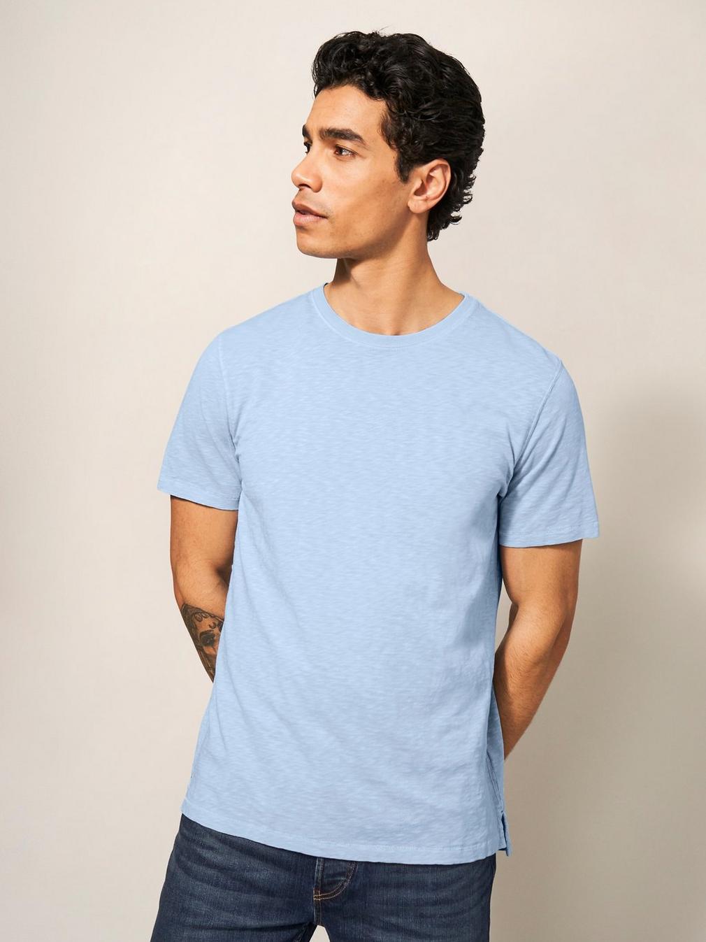 Abersoch Short Sleeve Tee in LGT BLUE - MODEL FRONT