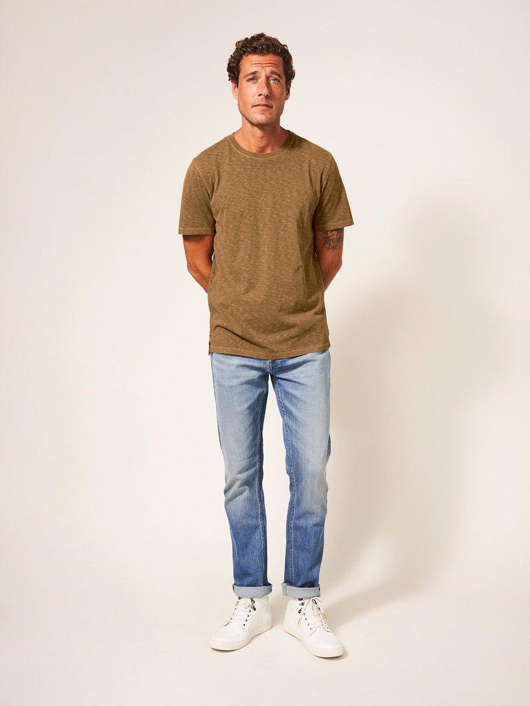 Abersoch Short Sleeve Tee in LGT BROWN - MODEL FRONT