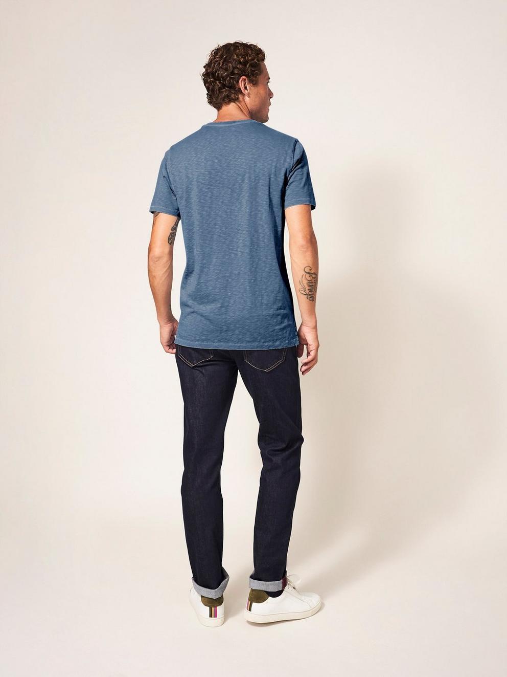 Abersoch Short Sleeve Tee in MID BLUE - MODEL BACK